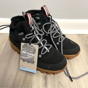 Hunter Boots Womens 9 Black Travel Explorer Lace-up Commando Water Resistant NWT